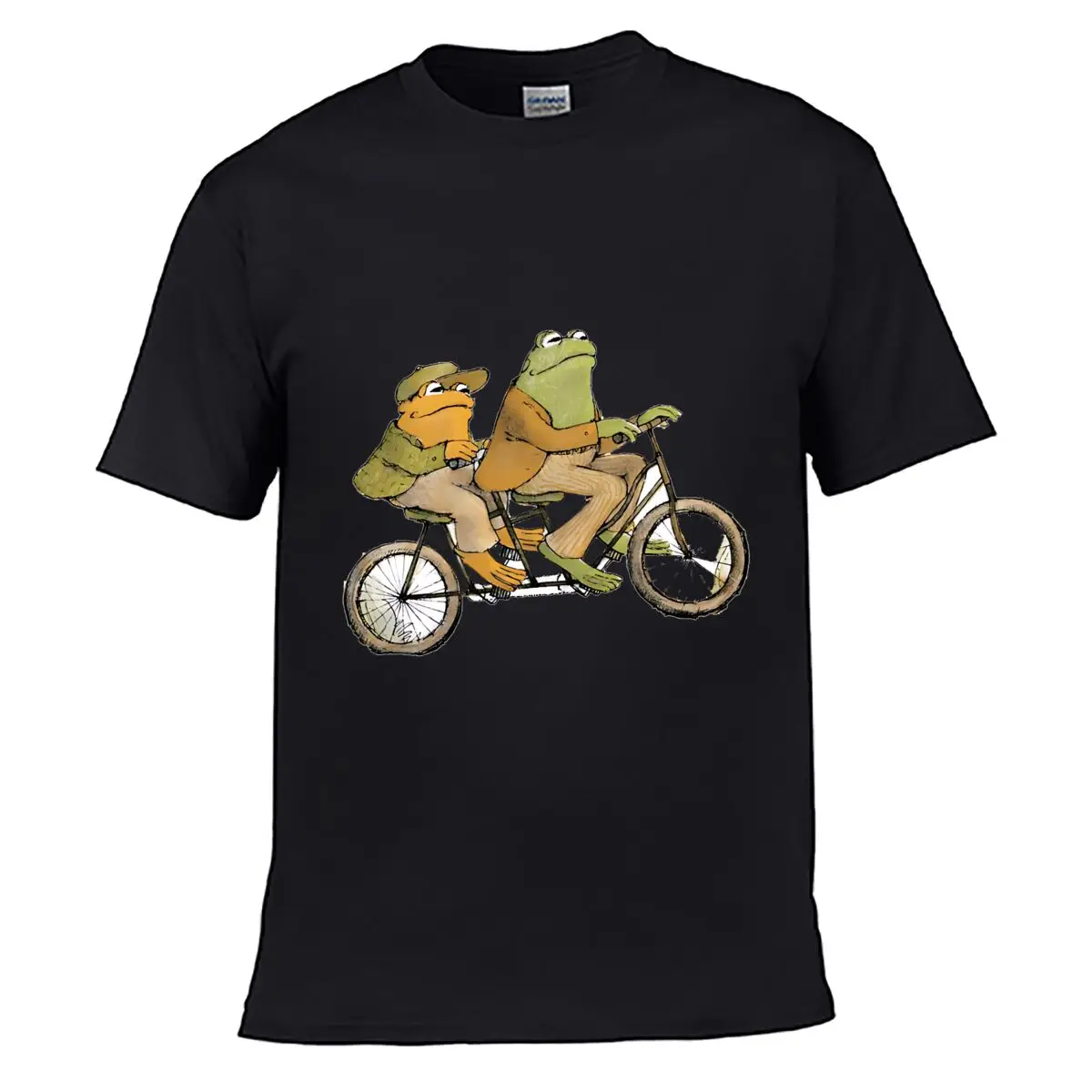 Frog Toad Tandem Bicycle Vintage Art Street Distressed Washed Loose Simple Tee