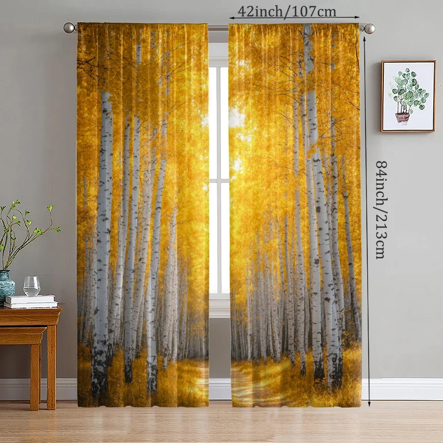 Birch forest landscape printed curtains, pole bag curtains, Christmas decorations, home decorations, room decorations