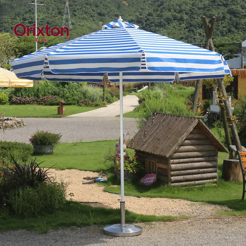 Outdoor Parasol Blue and White Striped Mixed Color Beach Central Pillar Umbrella