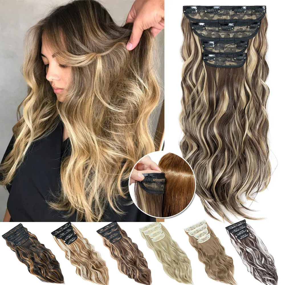 

Snoilite Synthetic 4Pcs/set 22inch Long Curly Hairpieces Ombre Hair Piece 11Clips In Hair Extensions Full Head Wavy Clip In Hair