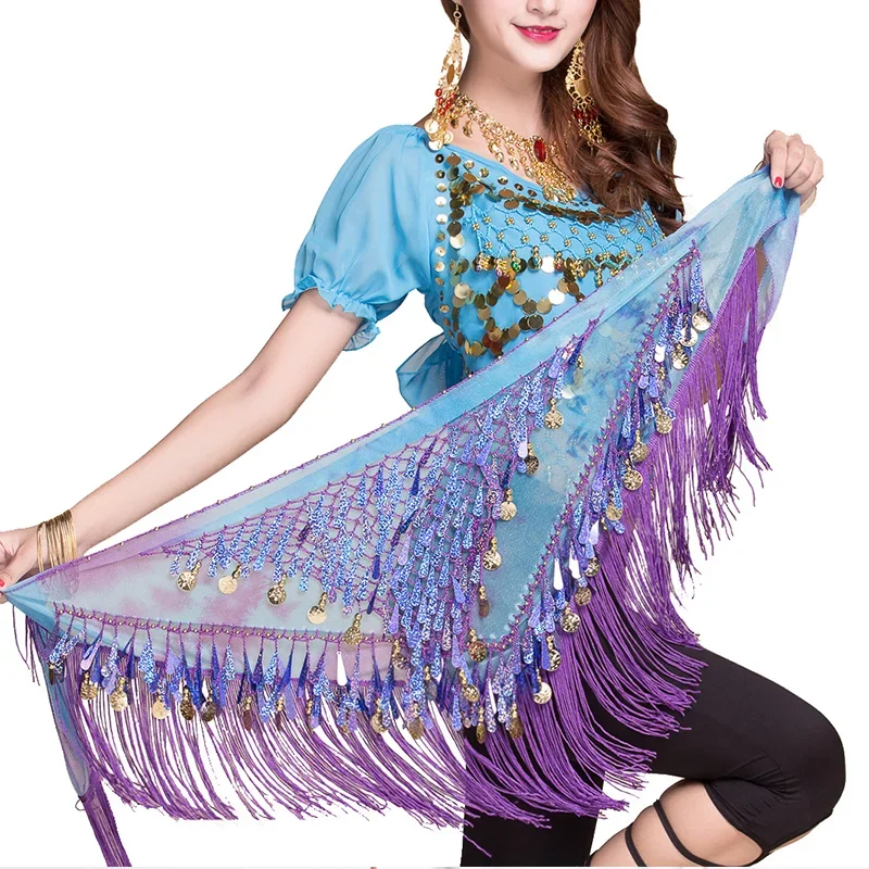 Women belly dance triangle hip scarf tassel sequin mini skirt Carnival wrap belt stage performance rave waist chain costume