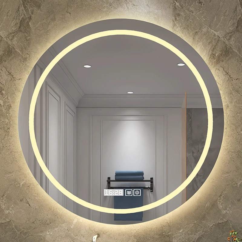 Smart bathroom mirror toilet LED cosmetic mirror with light backlight cold and warm touch screen anti-fog round hanging mirror