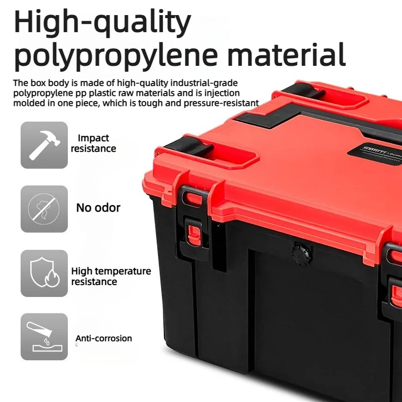 Reinforced Tool Storage Box Rolling Wheeled Telescopic Handle Stackable Multi-Layer Tool Workshop Home Tool Organization