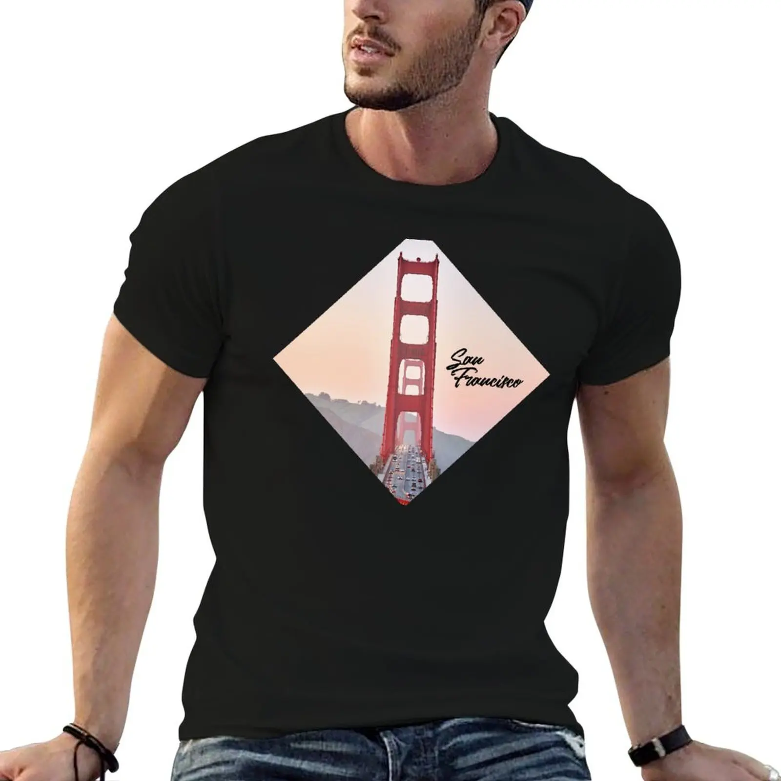 

California Francisco graphic Gate shirt t 100% Bridge San shirts T-Shirt men man t Sunshine for Golden cotton vintage