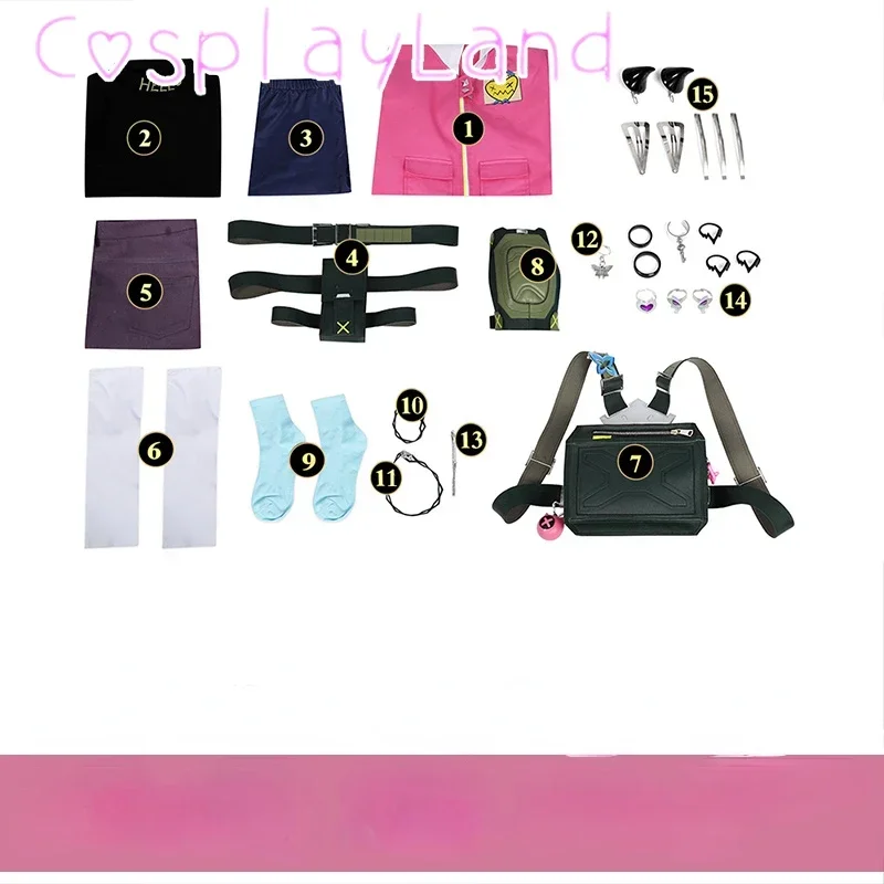 Sn88 valorant chiodi di garofano costume cosplay rosa chiodi di garofano camicia pantaloni vestito Donna Donna vestito da gioco Festa di carnevale di Halloween Comic Con