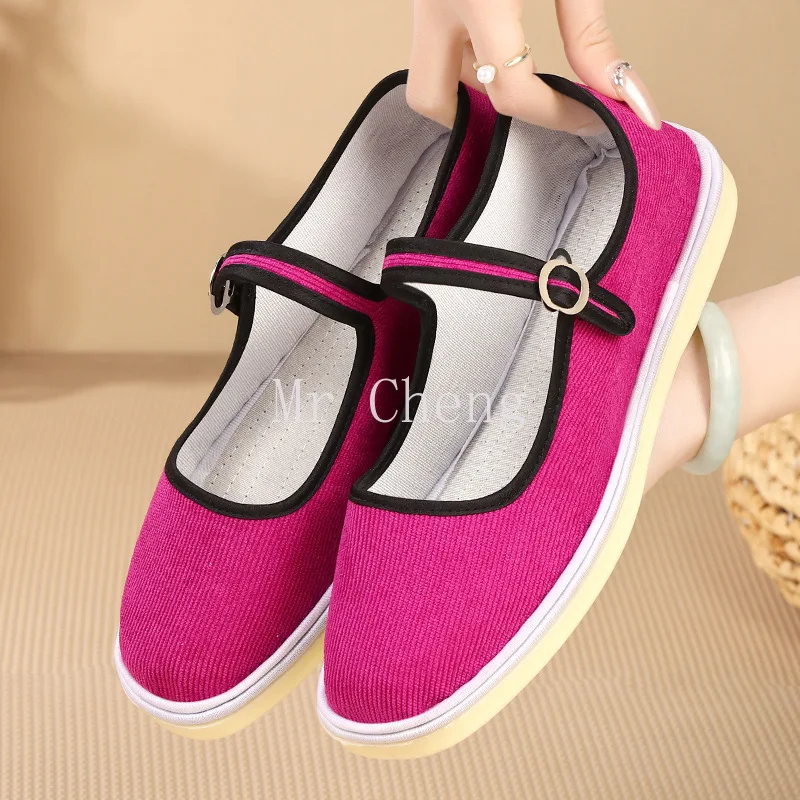 Flats Mary Jane Shoes Women 2024 Trend Velvet Casual Streetwear Ladies Shoes Canvas Buckle Strap Pointed Toe Loafers Elegant