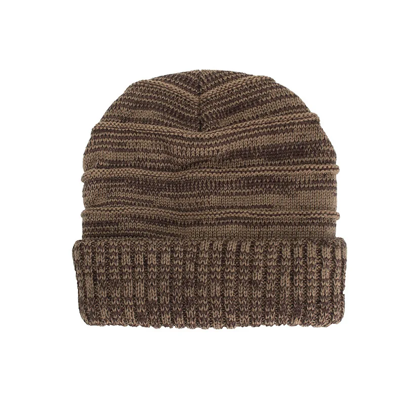 Zhongmei Fleece Lined Beanie Dual-Use Autumn Winter Two-Tone Striped Pullover Knitted Hat for Men Women
