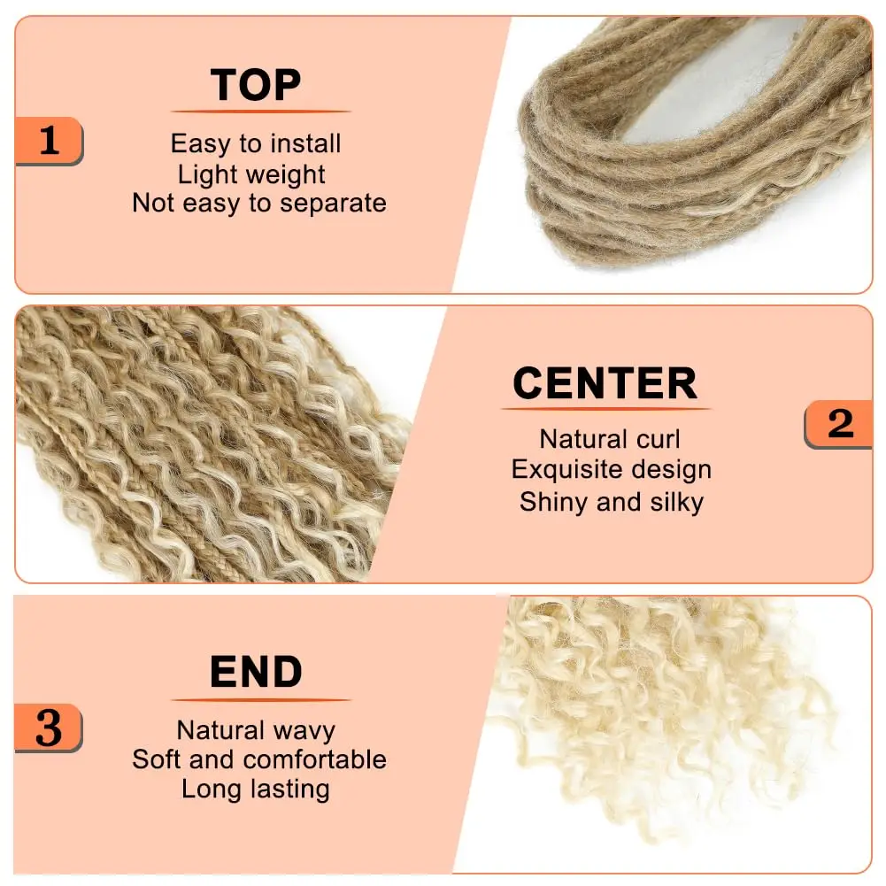 24 "Dreadlock Extensions Set voor dames 20 strengen, gemengd bruin tot blond synthetisch haar, rechte en krullende stijlen, Boho Hippie Look