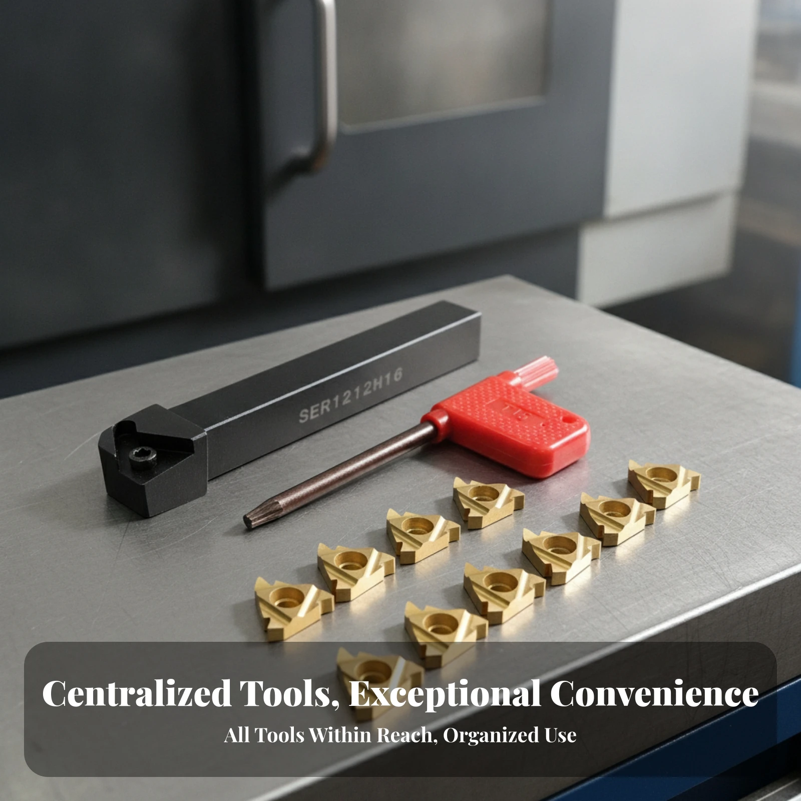 Screw-Mounted Black and Red Lathe Threading Kit SER1212H16 Tool Holder Carbide Insert Set Gold Triangular for Thread Cutting