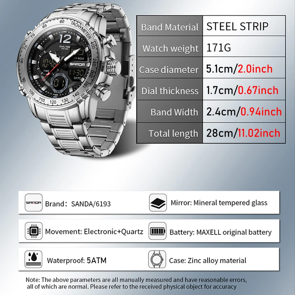 SANDA Top Brand Luxury Chronograph Men Watches Gold Steel Sport  Digital Analog Big Quartz Watch for Man relogio masculino