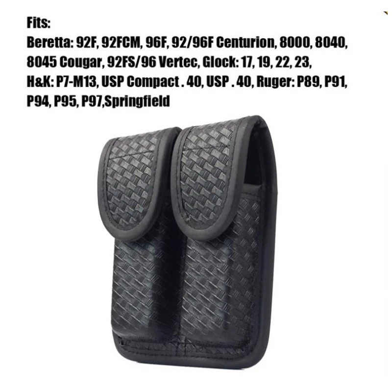 Tactical Double Magazine Pouch for Glock 17 19 92fs H&K Ruger,Duty Belt Nylon Pistol Mag Pouch with Flashlight Holder Ring Strap