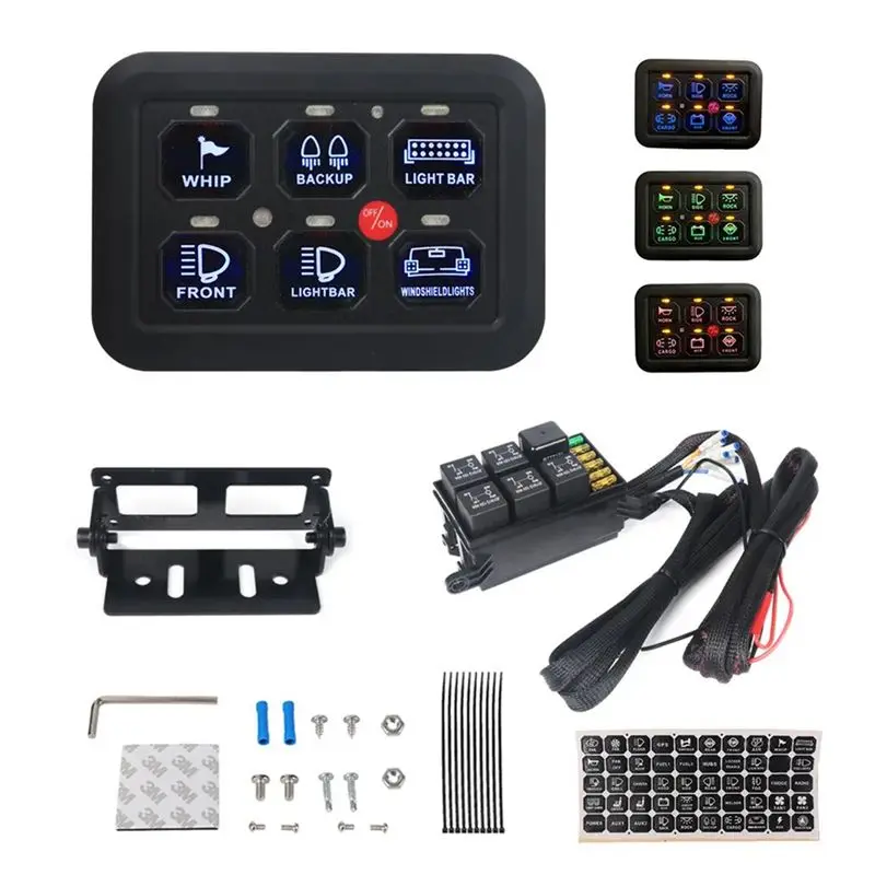 A19Q-12V LED 6 Gang Switch Panel 600W-1200W Circuit Control Relay System Box Touch Control Panelt For Jeep UTV Caravan