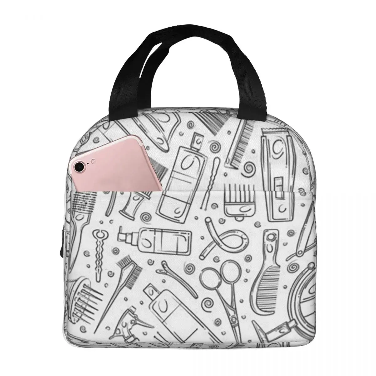 

Salon Hair Dressing Tool Pattern Insulated Lunch Bag for Kids School Cooler Thermal Food Box Tote Portable Lunch Boxes Container