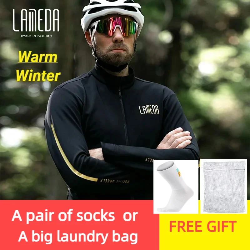 Lameda Winter Cycling Clothing Men 2023 Warm Bike Coat Windproof Fleecelong Sleeve Men Winter Cycling Clothing