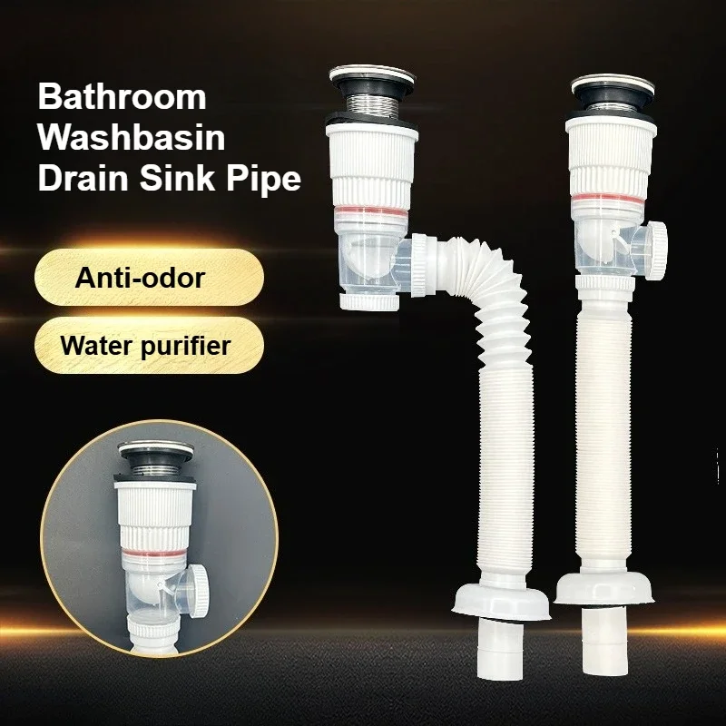 

Household Bathroom Sink Drain Sink Drain P-Trap Pipe Bathroom Sink Drain Pipe Kits Kitchen Sink Drainage Kit Anti-Clogging