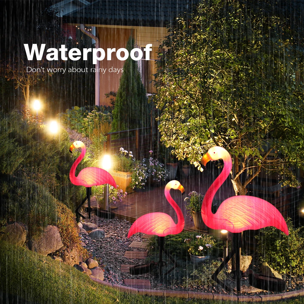 Group Flamingo Solar Light Waterproof Garden Stake Lamp Outdoor Courtyard Decoration Light Patio Walkway Light Lawn Light