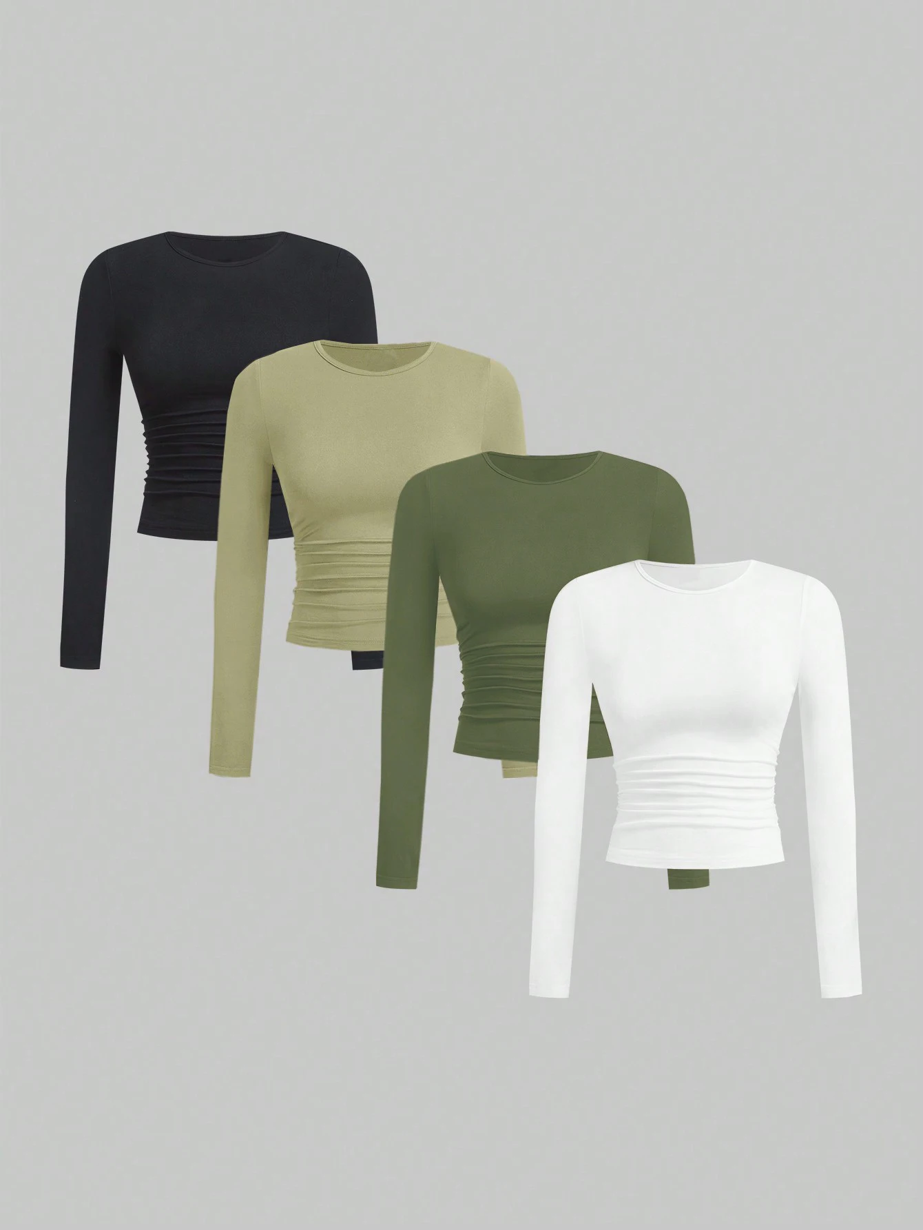 

Новая женская однотонная футболка с круглым вырезом, удобный и повседневный топ, простой и универсальный комплект из четырех предметов.