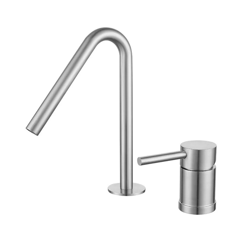 

Brushed Nickel 304 Stainless Steel Bathroom Faucet 2 Holes Deck Mounted Single Handle Faucet Hot Cold Water Mixer Tap