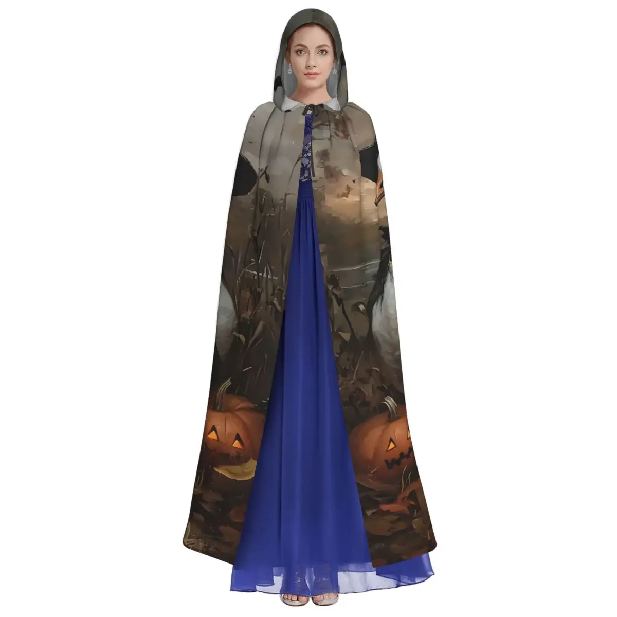 Spooky Goose Halloween Unique Cosplay Cloak Pumpkin Bats Hooded Cape for Aldult