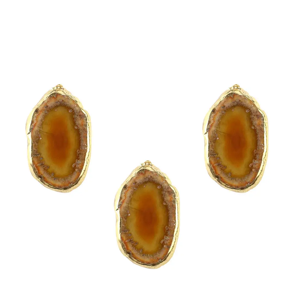 3Pcs Irregular Agate Stone Pendants Plated Metal Edge DIY Hanging Charms for Sweater Zipper Decor Anklet Cellphone Jewelry Craft