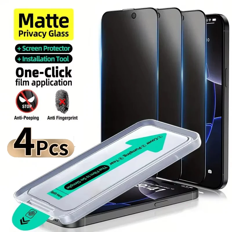1-4 Stück Staubfreier, einfach zu installierender, matter Sichtschutz-Displayschutz für iPhone 13 15 11 12 14 16 17 18 Pro Max Plus XS X Air Glass