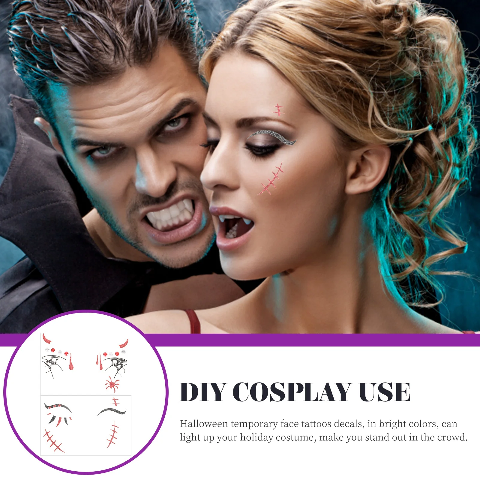 

2 Sheets Halloween Temporary Face Tattoo Stickers Rhinestone Makeup Stickers Halloween Party Favors Face Tattoos for Kids