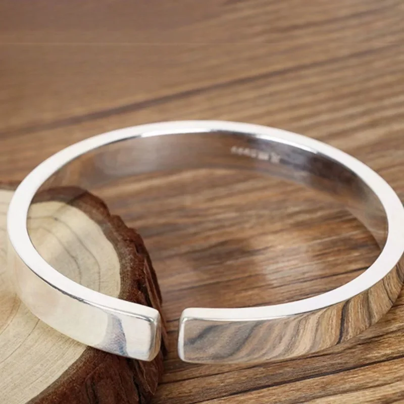 

Classic 999 pure silver bracelet for women and men, smooth surface silver jewelry