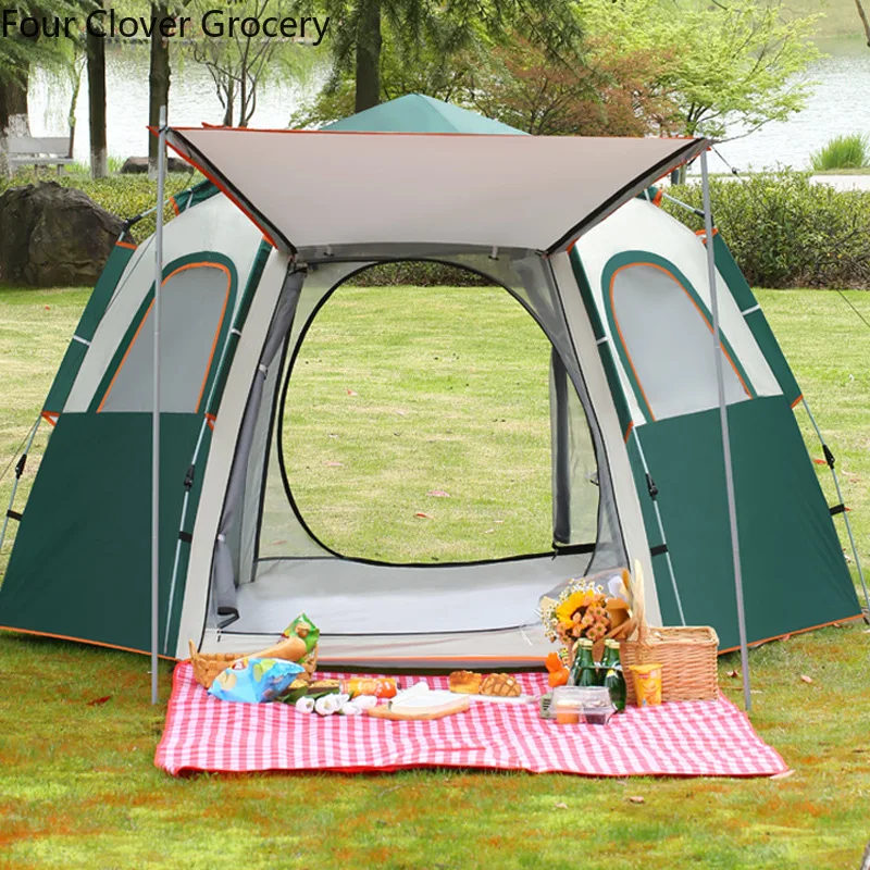 Outdoor AutomaticFully Tent 3-4 Person Beach Quick Open Folding Camping Double Rainproof Camping Shelters One Bedroom