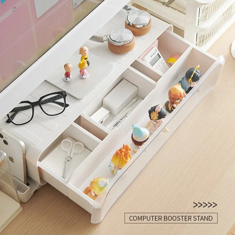 Transparent Desktop Monitor Stand with Display Shelf for Office Accessories Blind Box Collectibles and Mini Figure Organization
