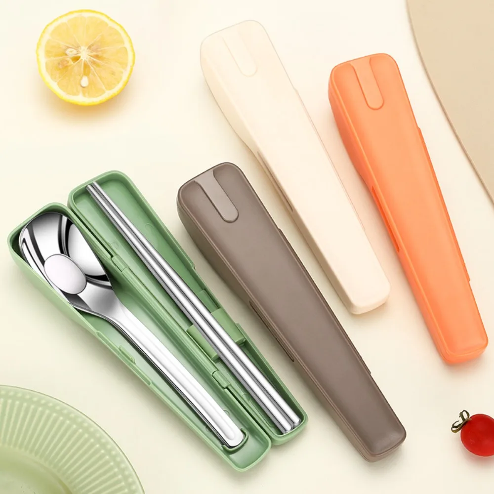 

2Pcs/Set 304 Stainless Steel Japanese Tableware Set with Storage Box with Buckle Travel Cutlery Set Anti-sway Silent