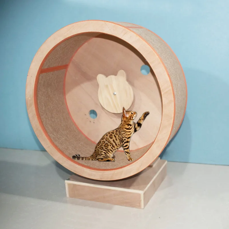 

Cat Climbing Frame Solid Wood Cat Scratch Treadmill Scratcher Wheel for Cats Sports Toys Cat Scratching Post with Climbing Wheel