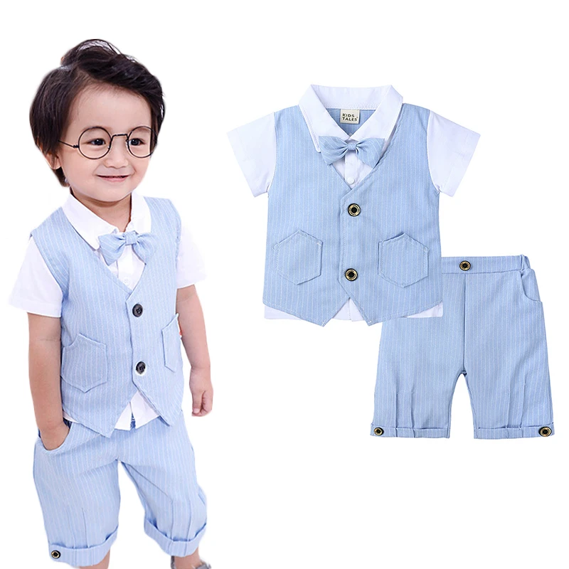 Baby Boys Clothing Set Infant Gentleman Outfit Top + Shorts Baptism Wedding Birthday Gift Costume 2PCS Kids Summer Clothes Suit