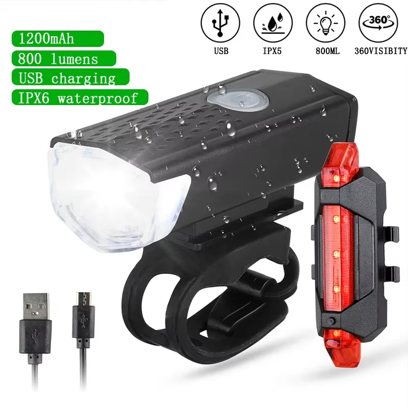 Bike Light Set Front Light with Taillight USB Rechargeable Easy to Install 3 Modes Bicycle Accessories for the Bicycle Road MTB