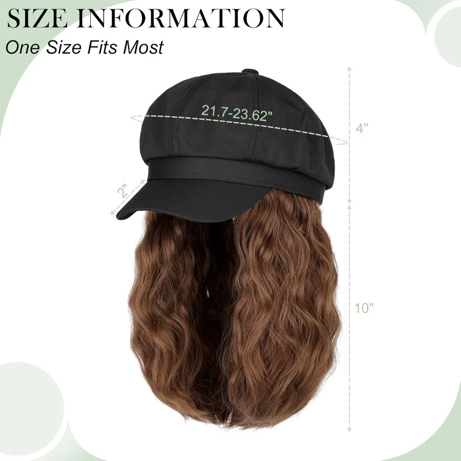 قبعة موزع الصحف متعددة الاستخدامات مع وصلات شعر صناعية مرفقة للنساء: قبعة شعر مستعار قصيرة مجعدة ومموجة على شكل بوب قبعة بيريه 8 لوحة D