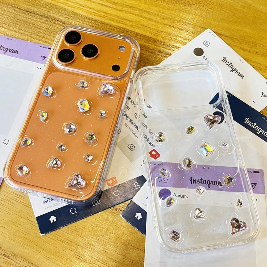 Light Luxury Glitter Rhinestone Decoration Transparent Drop Glue Phone Cover Case for iPhone 17 16 15 14 13 12 Pro Max Plus Air