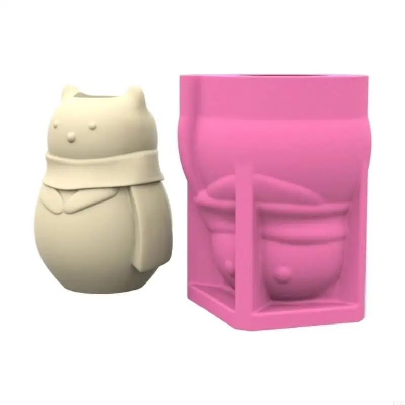 

R3MC Easy Releasing Mold Planter Molds Flexible Hand-Making Moulds Bear Wearing Scarf for Concrete Art and Home Decors