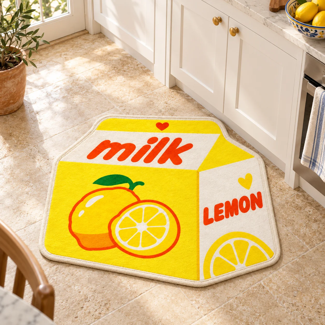 Lemon Milk Yellow Carton Irregular Flannel Rug, Fruit Shaped Area Floor Mat for Kitchen Bedroom Entryway Home Decor Gift