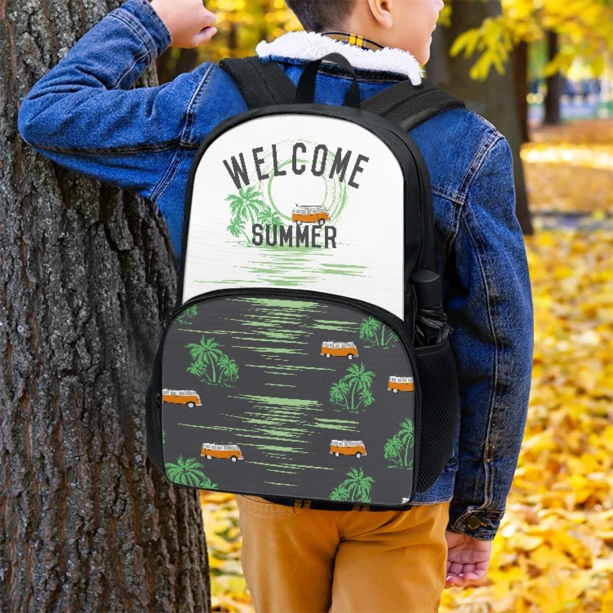 FORUDESIGNS Students Backpacks Cute Cartoon Cars Ideas Bookbags Storage Practical Double Zipper Schoolbags Travel Picnic