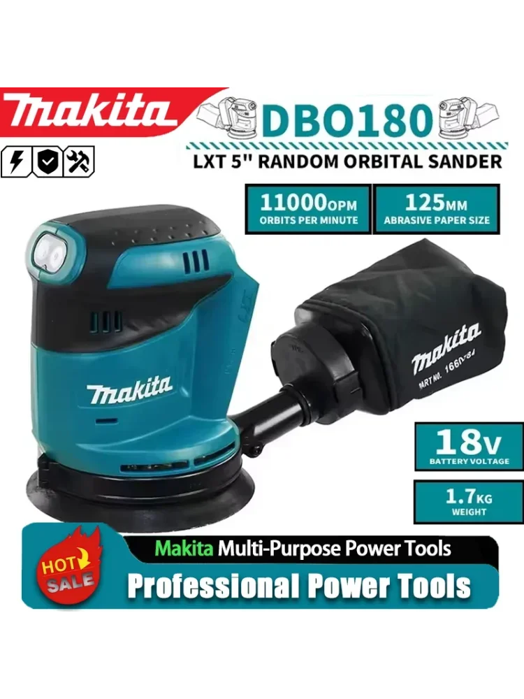 Makita DBO180Z 18V Bürstenloser Akku-Exzenterschleifer für Holzbearbeitung, Schleifen, Polieren, ohne Akku und Ladegerät