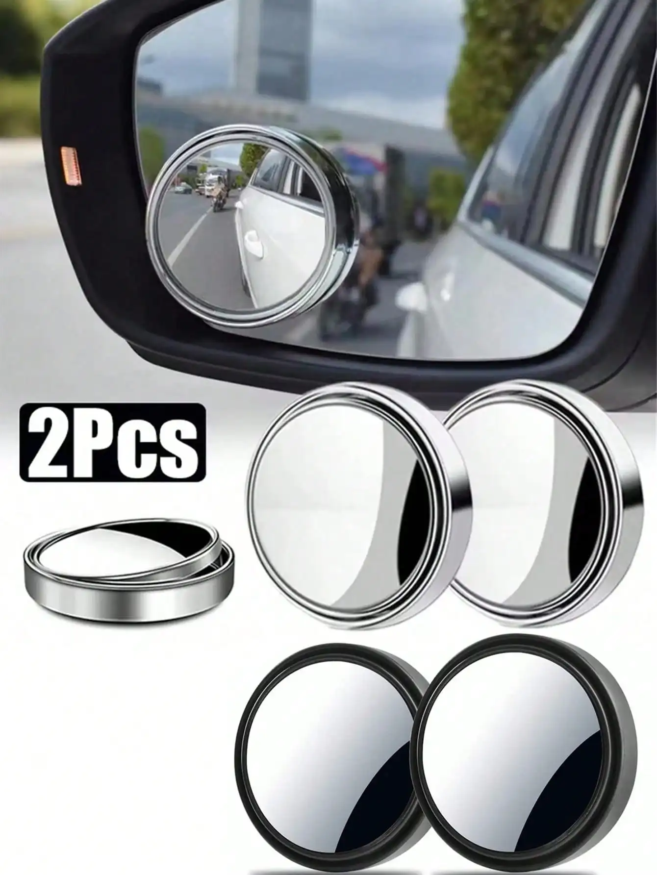 

2Pcs 360 Degree Adjustable Round Car Blind Spot Mirror, Wide Angle Convex Rearview Auxiliary Mirror
