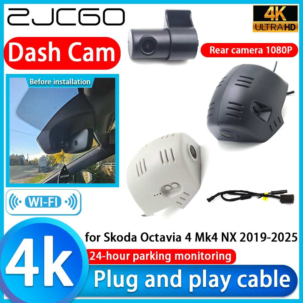 ZJCGO para Skoda Octavia 4 Mk4 NX 2019-2025, Cámara para Coche DVR 4K, Cámara de Tablero 2160P con Lente Sony, Grabación de Video con Monitorización 24h