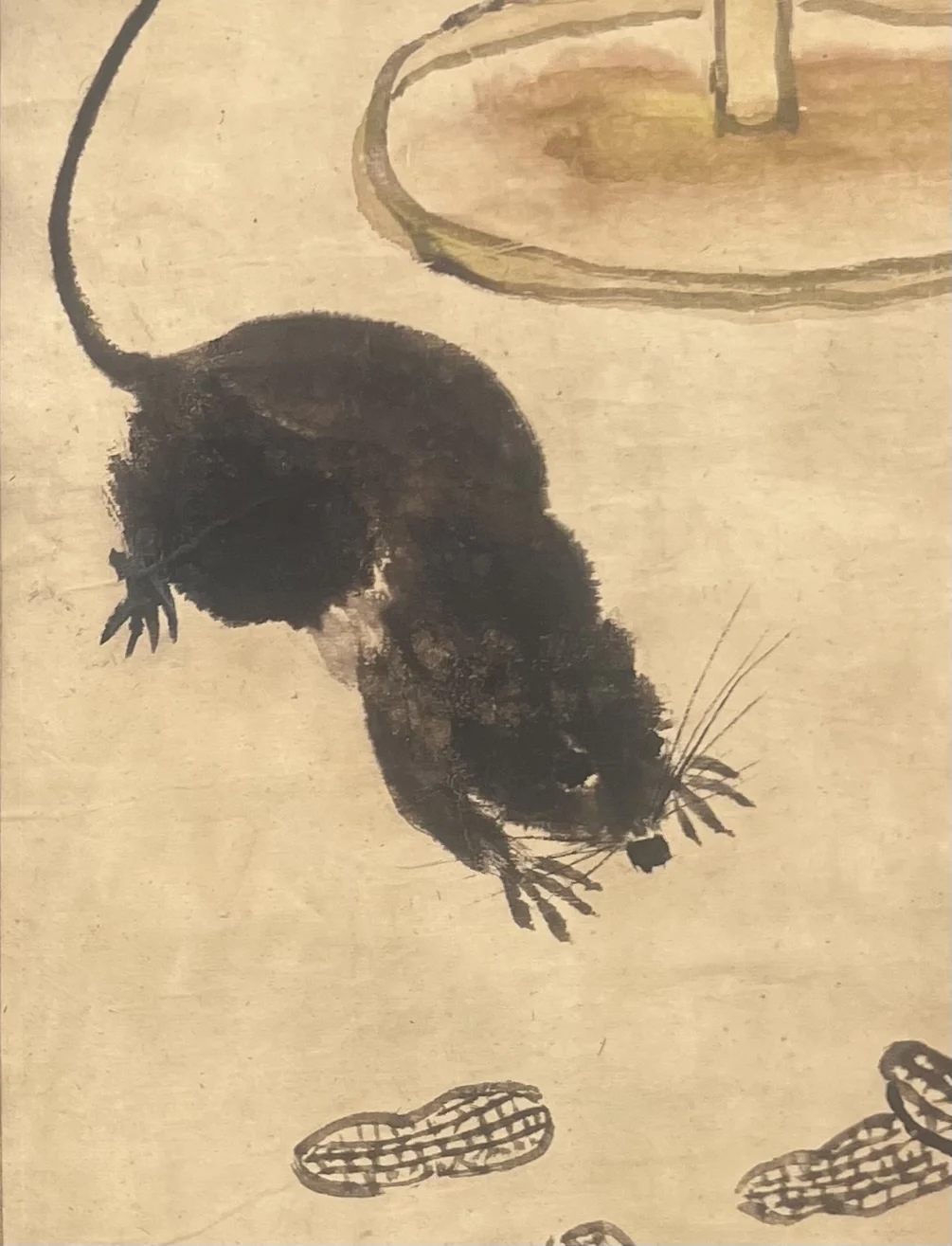Retro Xuan Paper Living Room Middle Hall Painting Qi Baishi - Lamp and Mouse Diagram