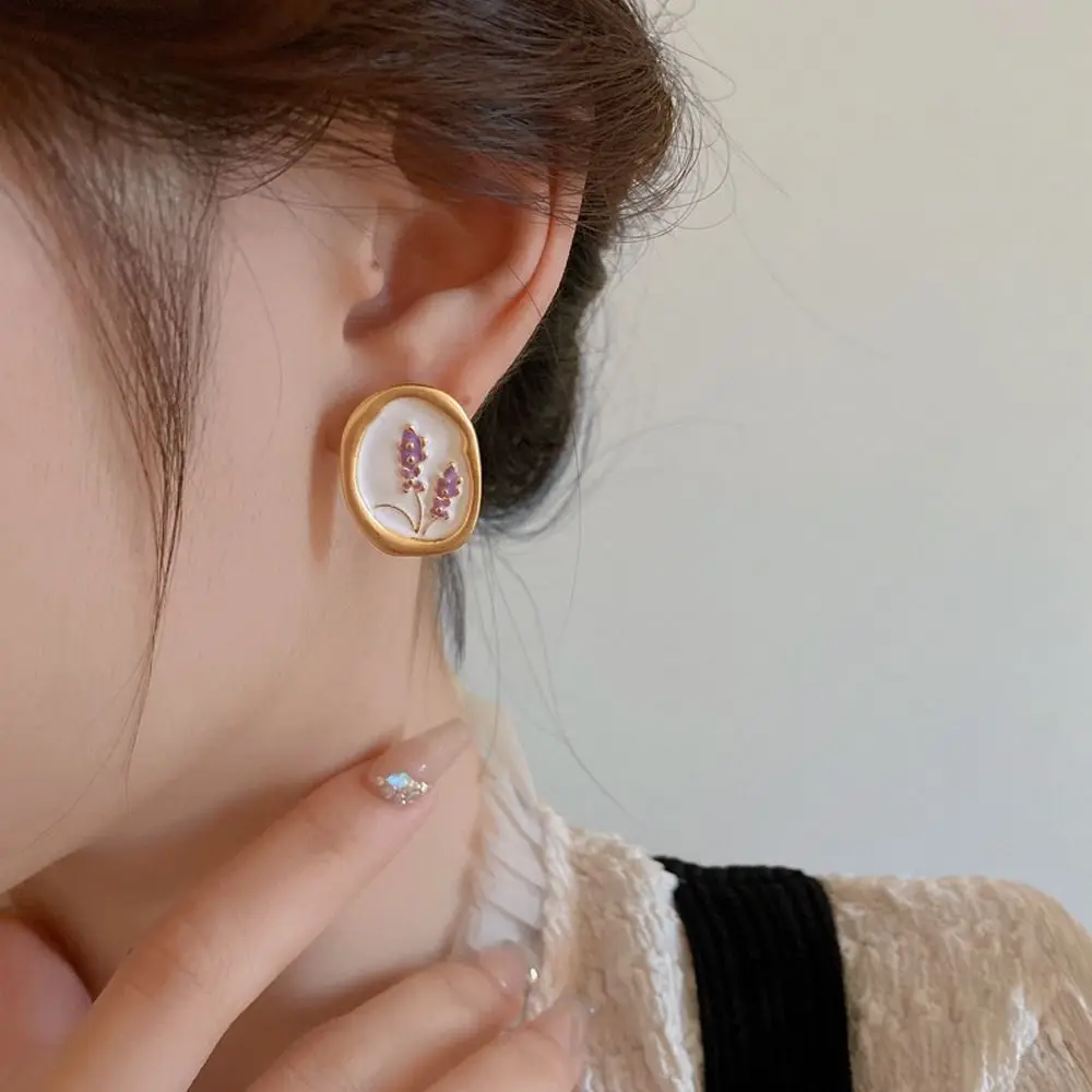 Trendy Drip Oil Copper French Style Ear Jewelry Temperament Korean Earrings Women Stud Earrings Dangle Drop Earrings Flower