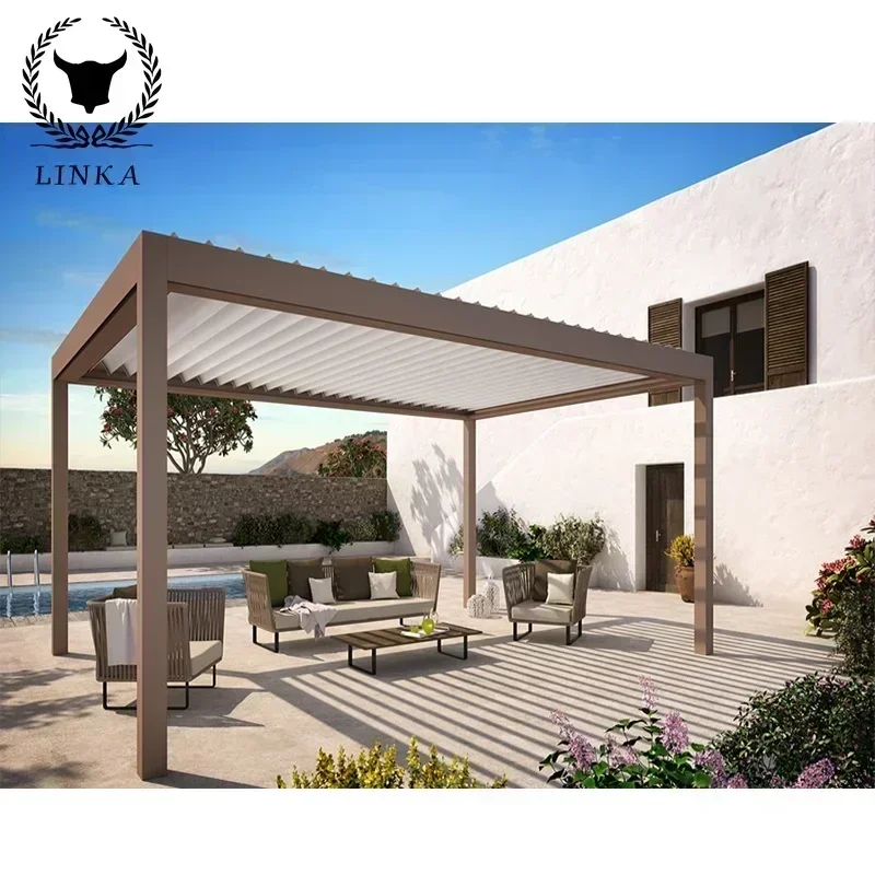 Outdoor pavilion, Courtyard, Villa, Garden Sunshade, Modern Courtyard, Terrace, Aluminum Alloy  Covers Louver Roof Pergola