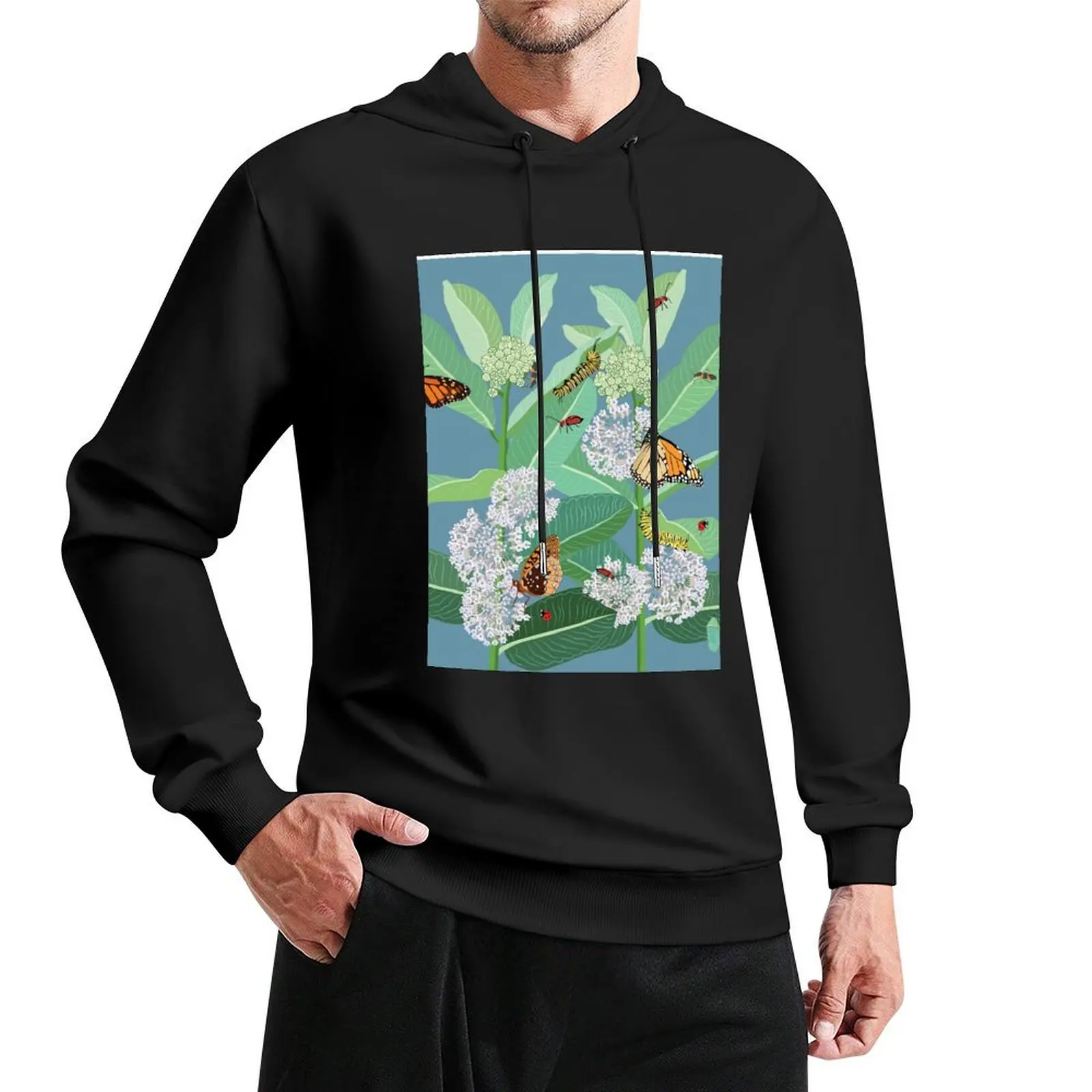 

Monarch butterflies and milkweed Pullover Hoodie graphic t shirts men new hooded tee