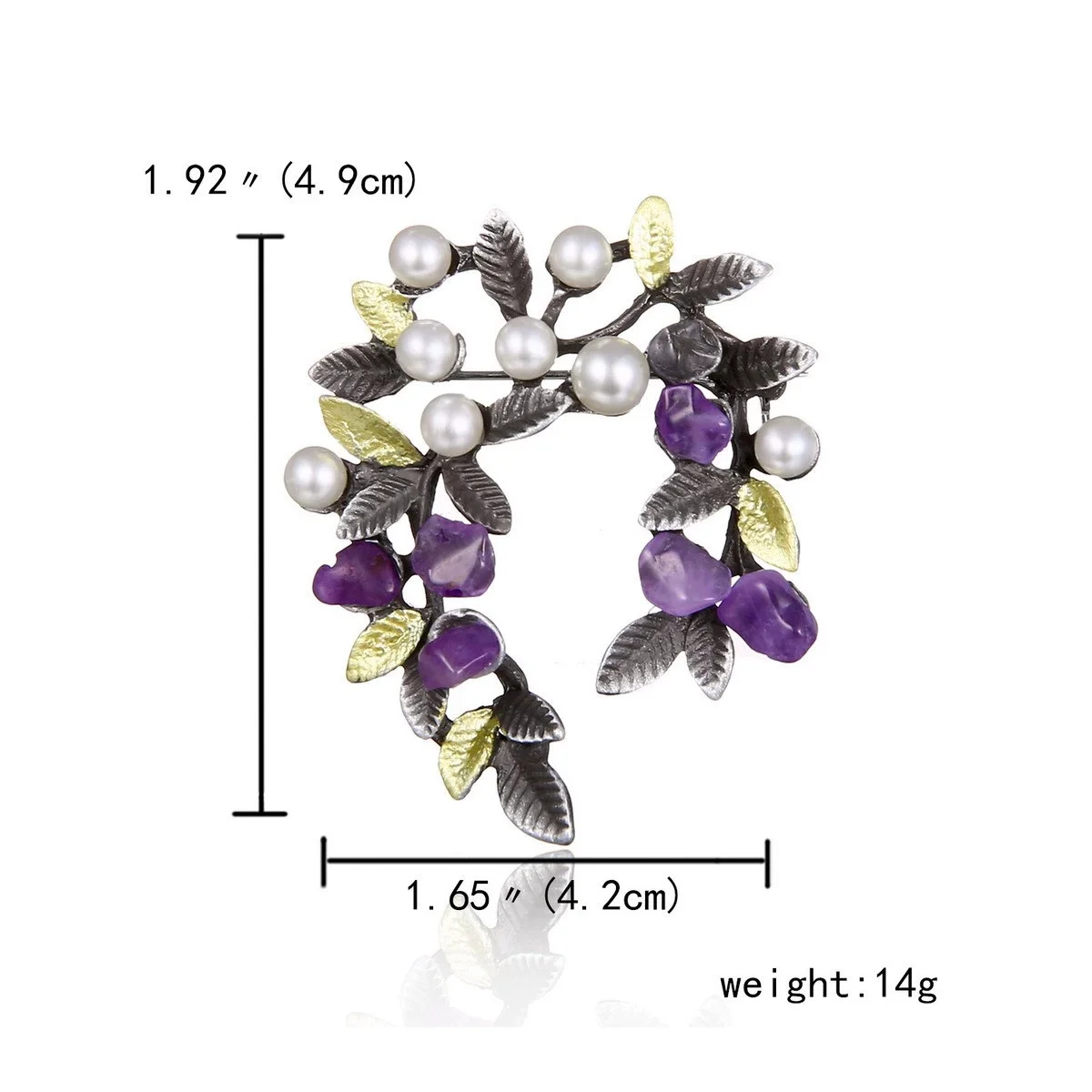 Purple Natural Stone Tree Leaf Brooches Pin Fashion Imitation Pearl Gravel Branch Women Lapel Badge Wedding Accessories Jewelry