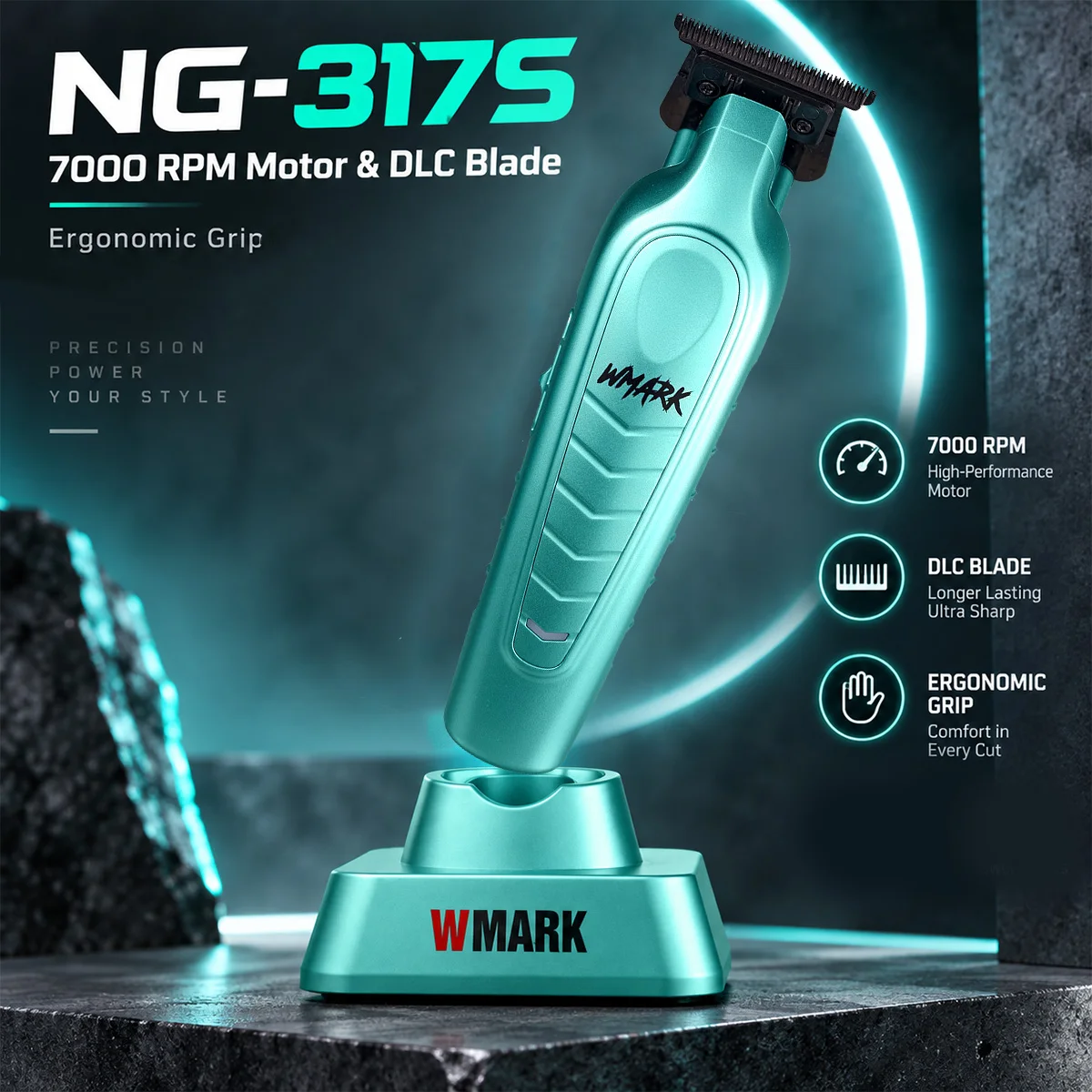 WMARK NG-317S Professional Hair Trimmer Machine Zero Gapped DLC Blade with Base Charger Hair Clipper Finishing Machine for Men