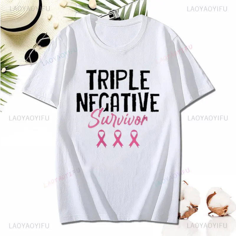 Triple Negative Breast Cancer Awareness Warrior Pink Printing Tshirt Personality Rainbow Meaningful Gift Women's Cotton T-Shirt