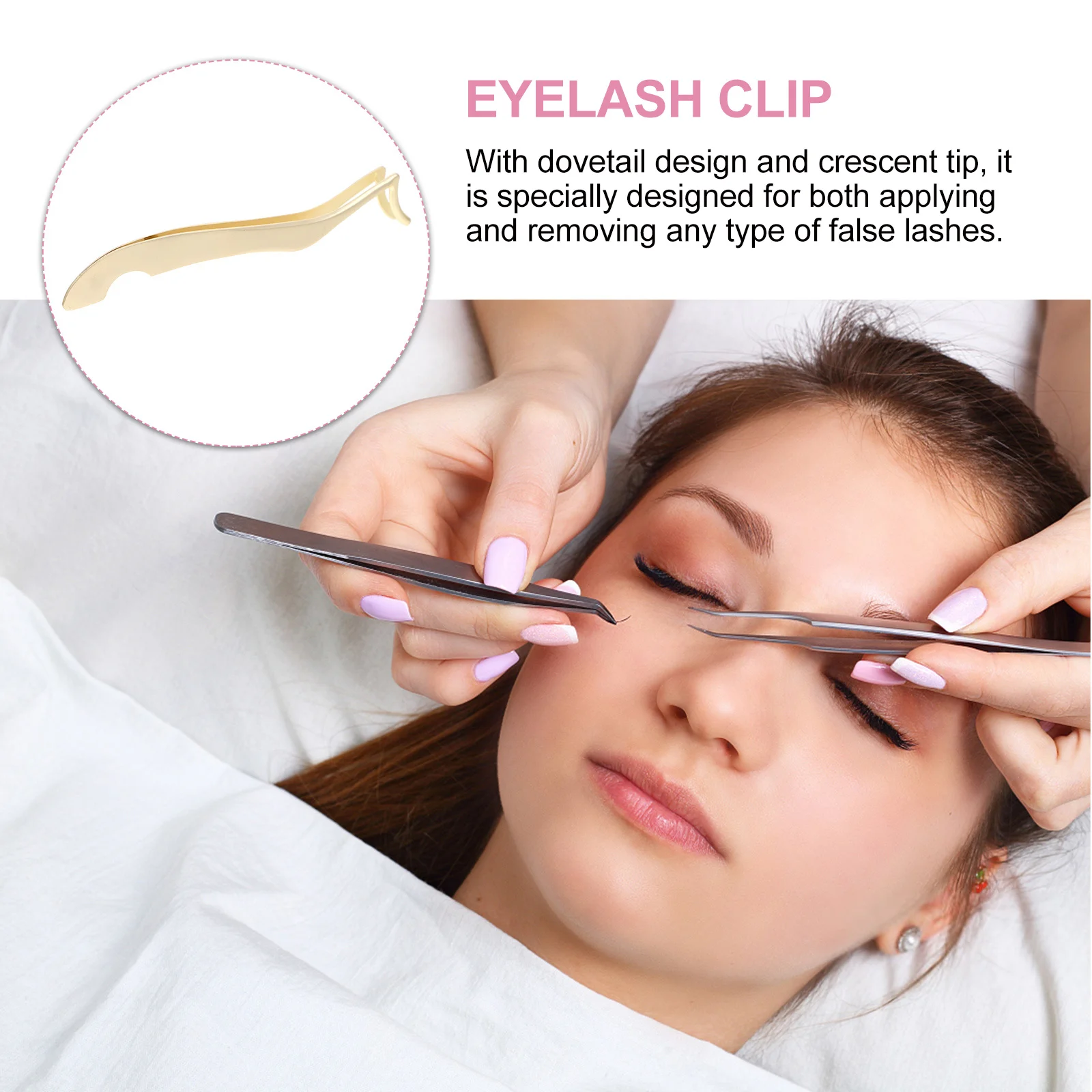 أداة توزيع الرموش مع طرف هلال بتصميم متوافق لتطبيق وإزالة الرموش الصناعية بدقة من الفولاذ المقاوم للصدأ #6