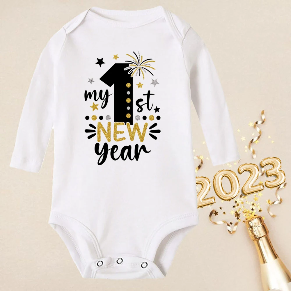 My First New Year Baby Bodysuit New Year Party Infant Outfits Newborn Long Sleeve Jumpsuits Boys Girls Winter Holiday Clothing